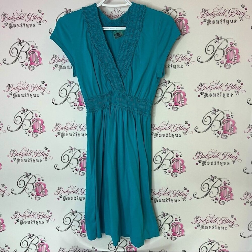 Make + Model dress smocked details stretchy beach blue Teal Midi Dress sundress